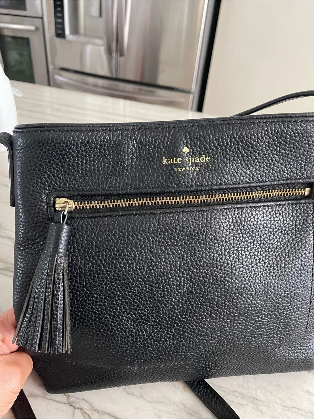 kate spade Black Pebbled Leather Tassel crossbody/shoulder bag